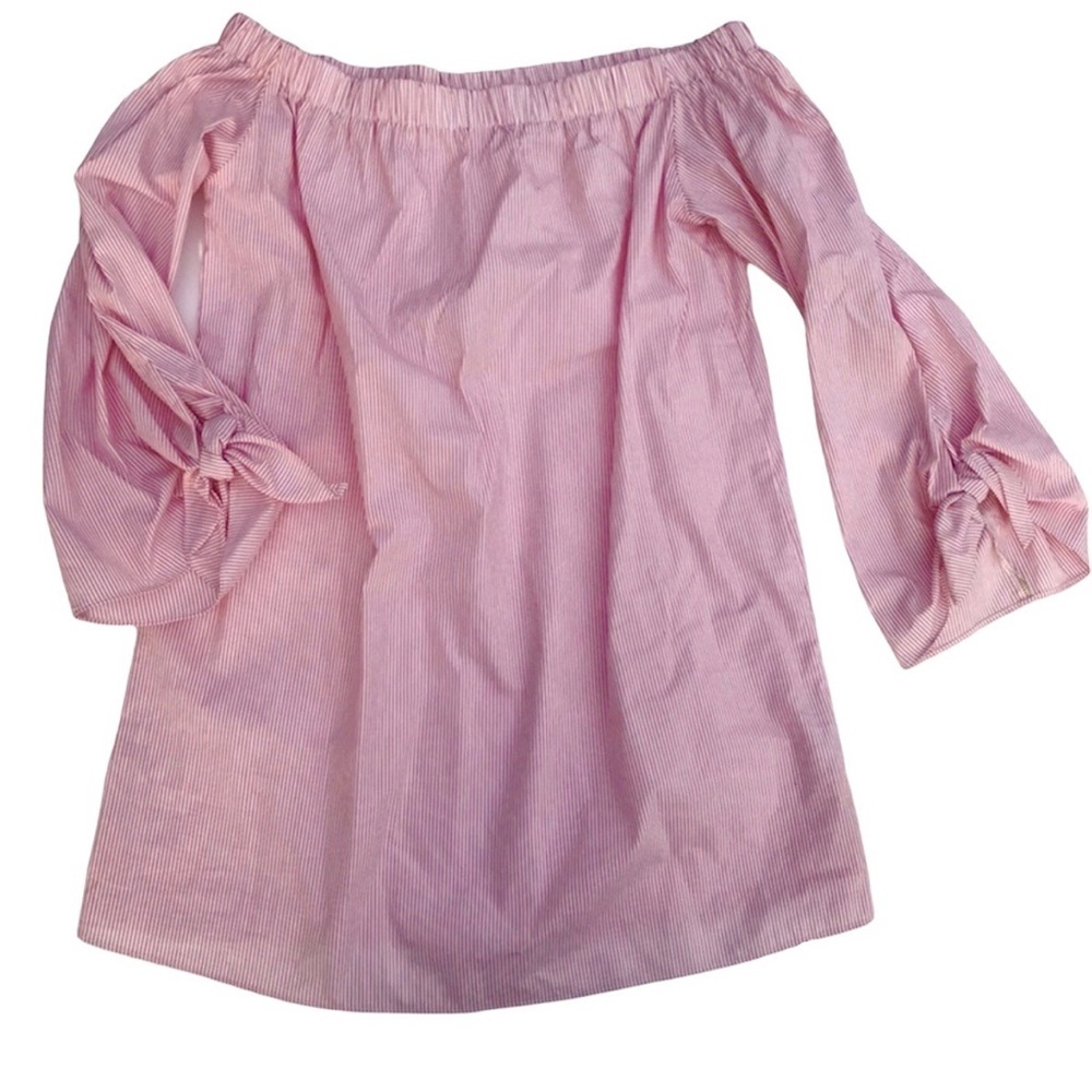 Poof! Off the Shoulder Pinstripe Top With Tie End Sleeves Size Large